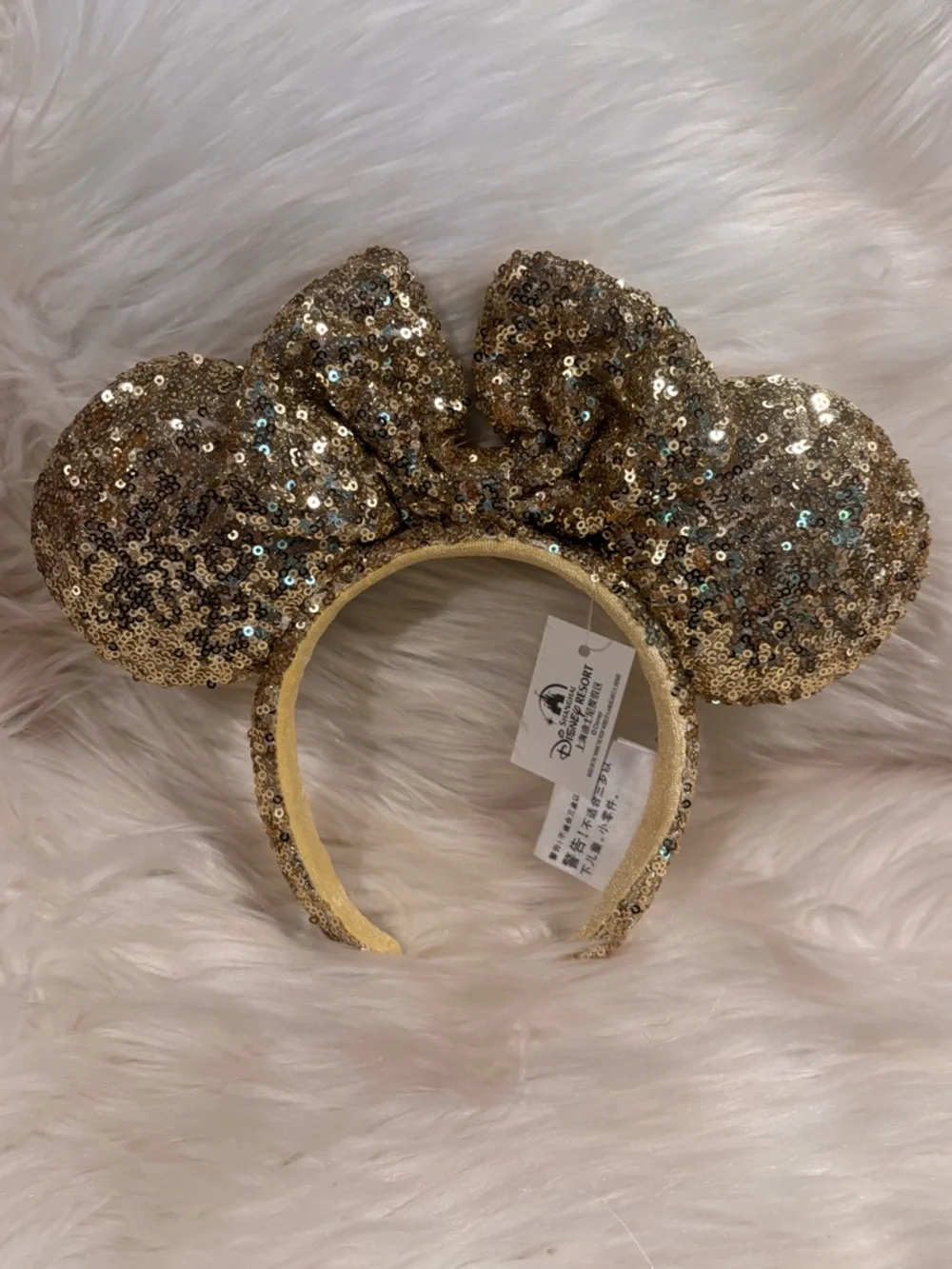 Shanghai Disney Resort Gold Sequins Bow Disney Minnie Mouse Ears Headband
